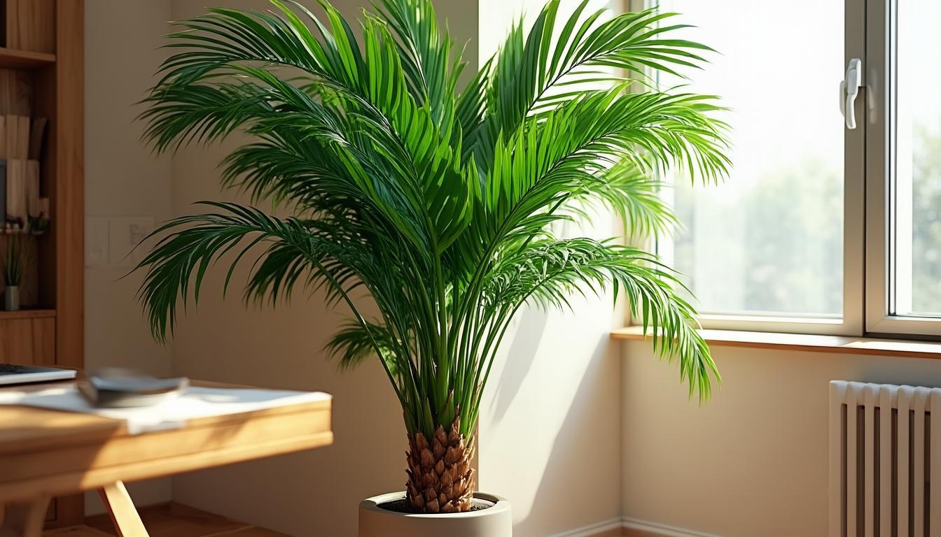 Majesty palm in a bright home office corner